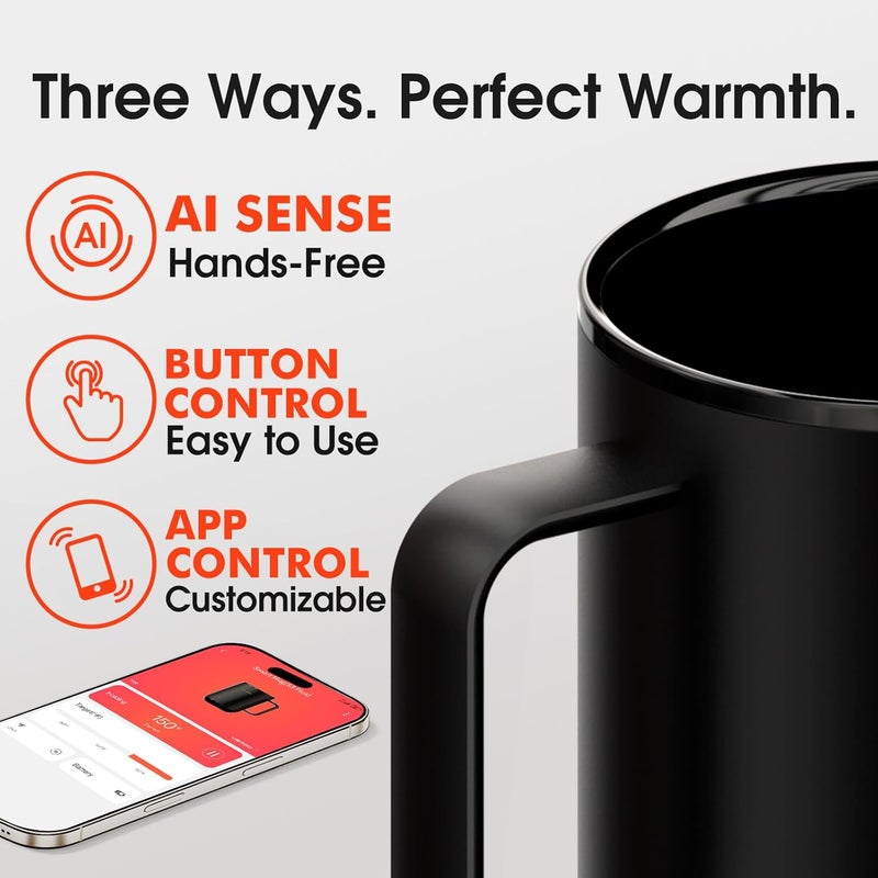 vsitoo S3 Plus 14oz Heated Coffee Mug - Temperature Control Smart Mug with Mug Warmer, Auto-Sensing AI Heats Drinks to 120-150°F Hands-Free.Ideal for Home/Office/Gifts，Black - Image 4